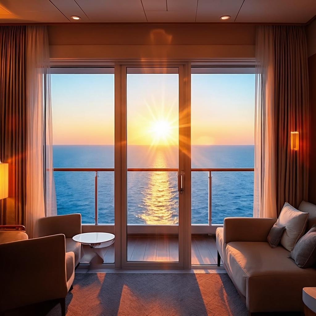 cruise ship balcony cabin with ocean view