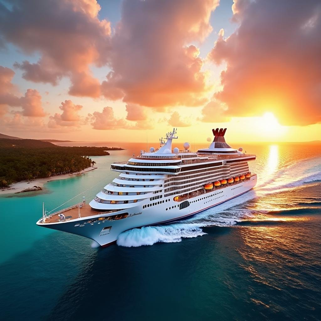 luxury cruise ship Caribbean sunset