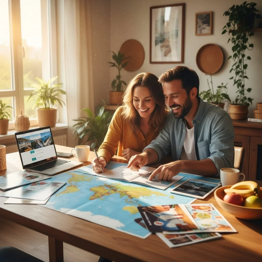 Couple planning their first cruise vacation