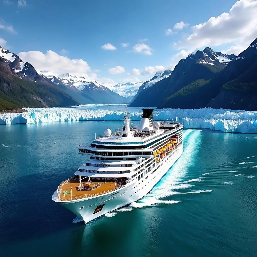 Alaska cruise ship with glaciers